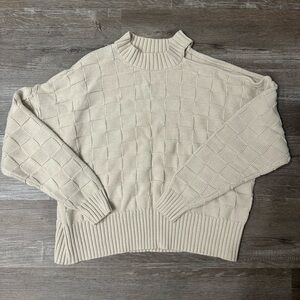 Willow Cream Crew Neck Off the Shoulder Sweater Textured Knit